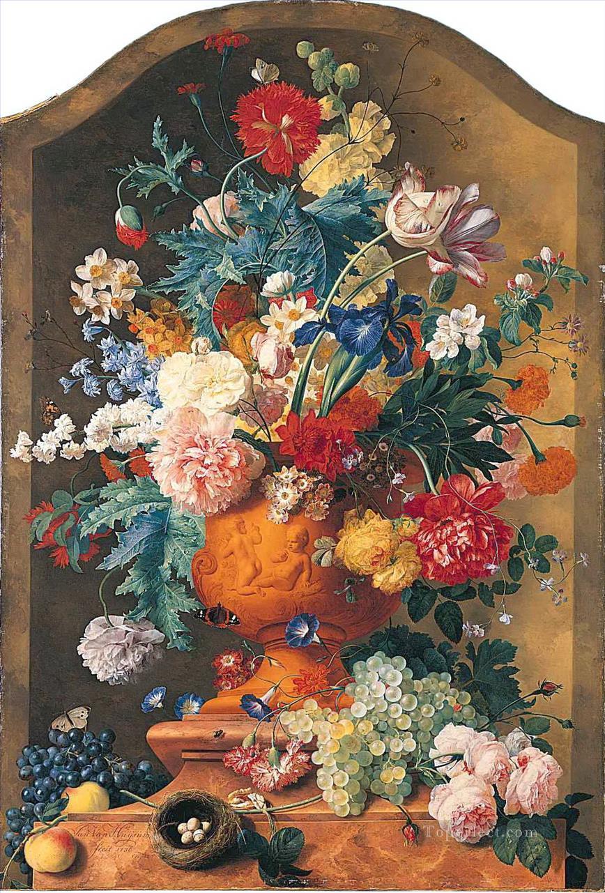 テラコッタの花瓶の中の花 ヤン・ファン・ホイスム油絵